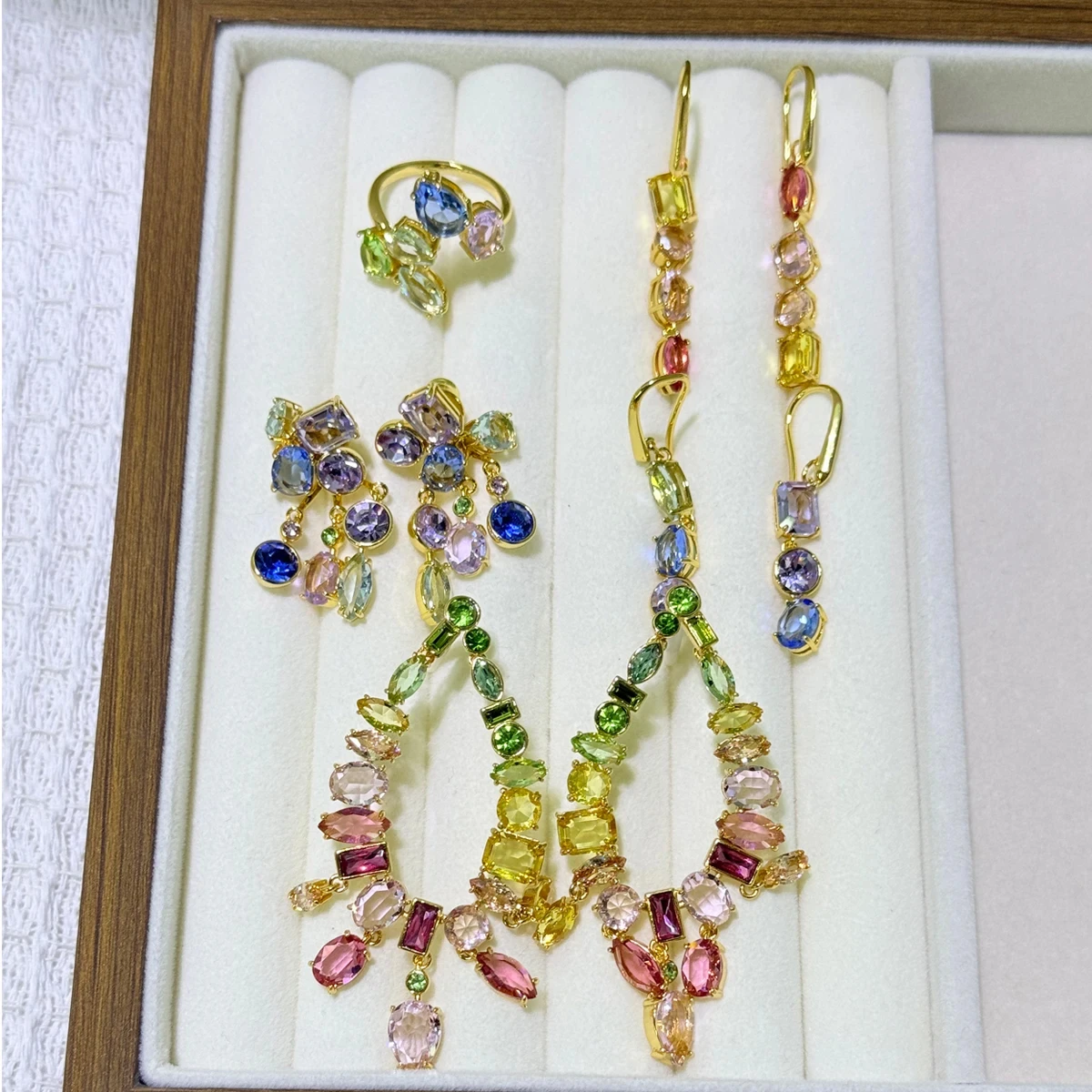 2026 New Arrival Candy Color Multi-Shape Cubic Zirconia Jewelry Set,Necklace,Bracelet,Earrings,Exquisite Elegant,All Occasion