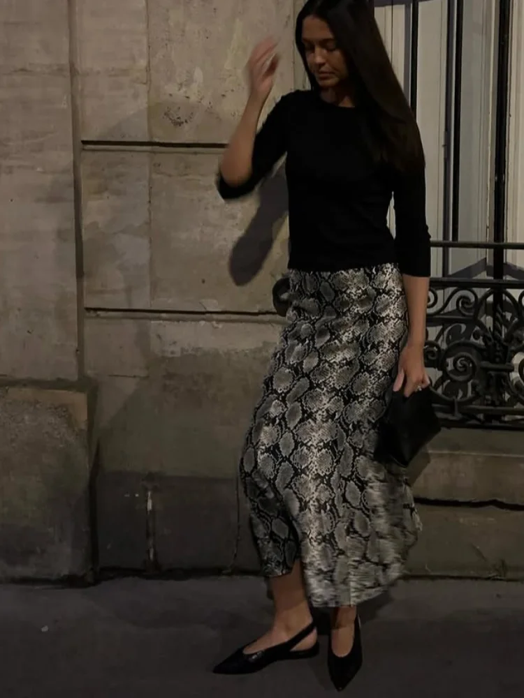 Moda impressa cintura alta a linha saia feminina solta fino ajuste saias longas primavera outono senhora comute rua vestido casual 2025 novo