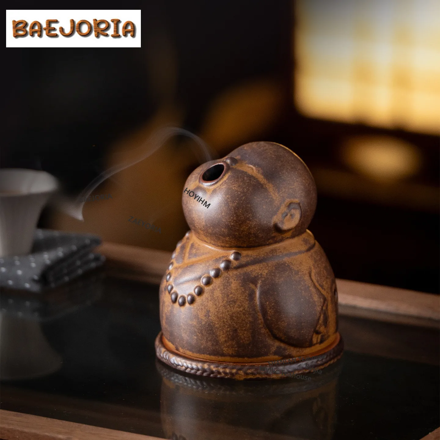 BAEJORIA Rustic Glaze Zen-inspired Little Monk Incense Holder Water Fountain Decoration Incense Burners Meditation Censer Gifts