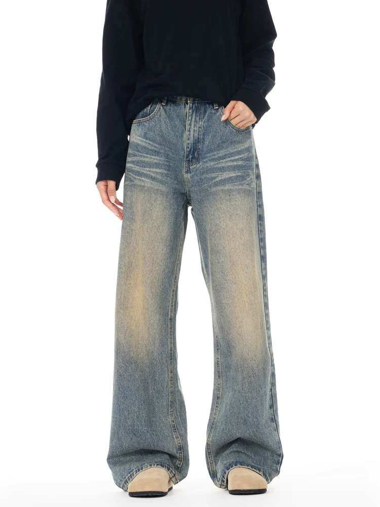 

Джинсы Mud Dye в американском стиле ретро с широкими штанинами, прямые свободные длинные брюки для молодежи, повседневная одежда, всесезонные