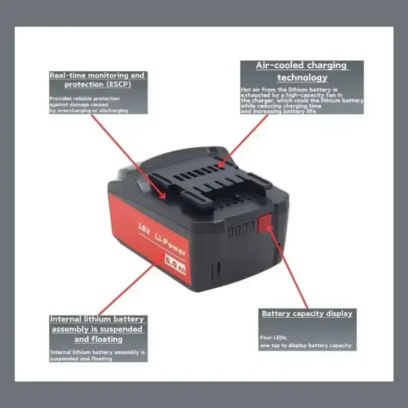 New Rechargeable 18V 9.0Ah Battery for Metabo Cordless Power Tool Replace for Metabo 18V 625592000 625591000 Backup Batteries