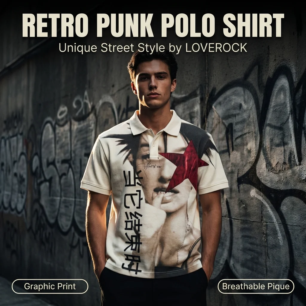 American Polo T Shirts Men Shirts Rock Letter Embroidery Hip Hop Loose Men Shirts Round Neck Short Sleeve Polo Y2k Shirt Tops