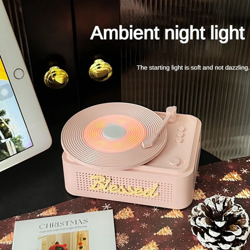 

Fashion Retro High-quality Rotating Record Bluetooth Speaker Gift Wireless 360 Surround Stereo Card Music Box with Night Light