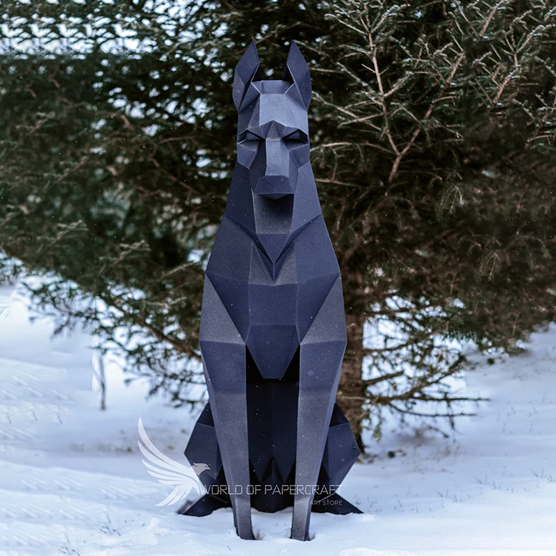 100cm Squatting Doberman Paper Model Creative Home Decor Desk Decoration Floor Large Animal Ornaments Papercraft 3D DIY Toys