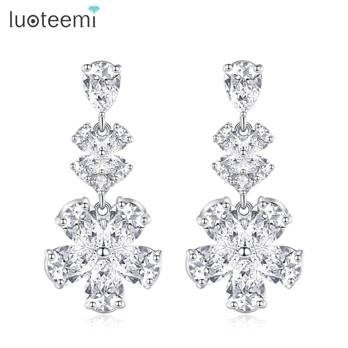 

Серьги-подвески LUOTEEMI в форме цветка с фианитами, элегантные изысканные женские свадебные украшения для помолвки, аксессуары для невесты, подарки
