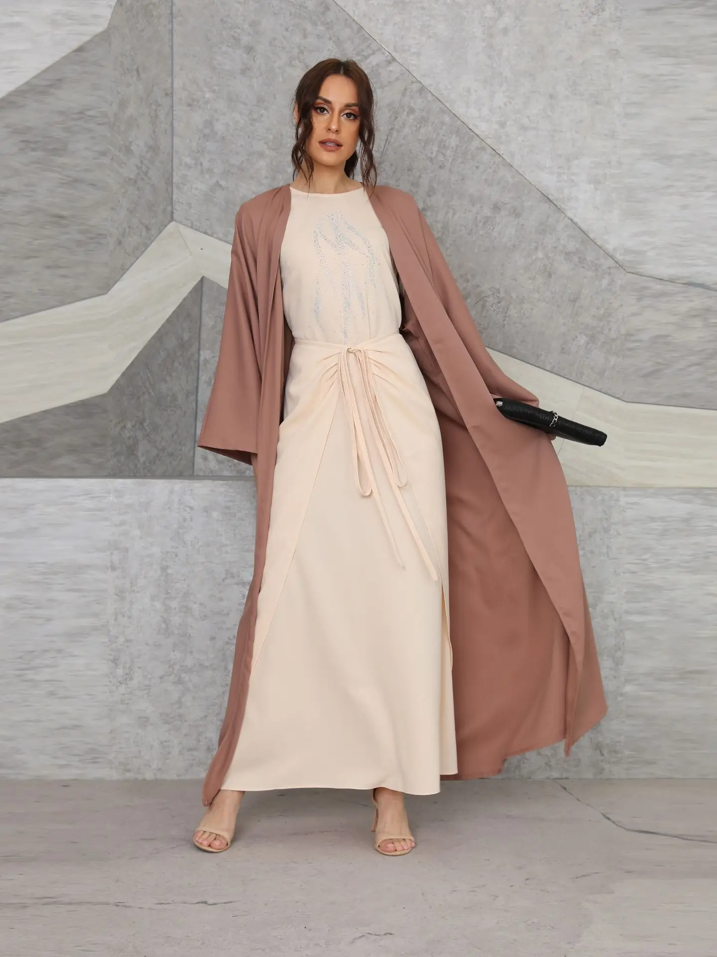 Imagem -02 - Venda Quente Djellaba Muçulmano Vestido Peças Ternos Muçulmanos Elegante Longo Islâmico Abayas Feminino Roupa de Uso Modesto Eid Define Wy861