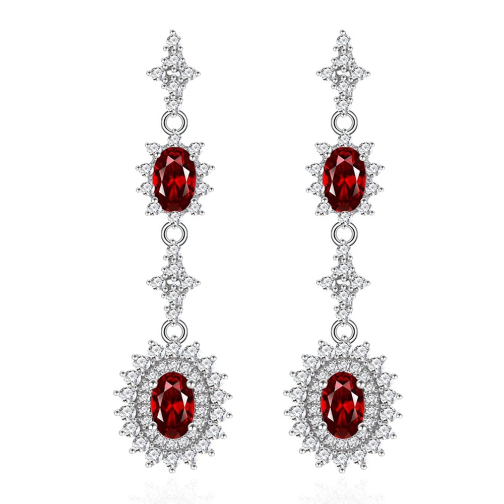 Wong Rain Vintage 925 Sterling Silver Oval Cut 4*6 MM Emerald Sapphire Ruby Gems Tassel Drop Dangle Earrings for Women Jewelry