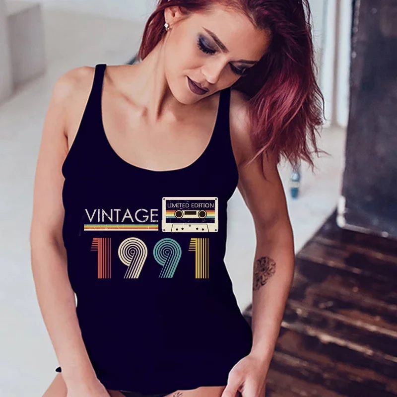 Vintage 1991 1999 30 33rd Years Old Birthday Women Tank Tops Cotton Sleeveless Raceback Vests Y2k Cute Top Backless Clothes