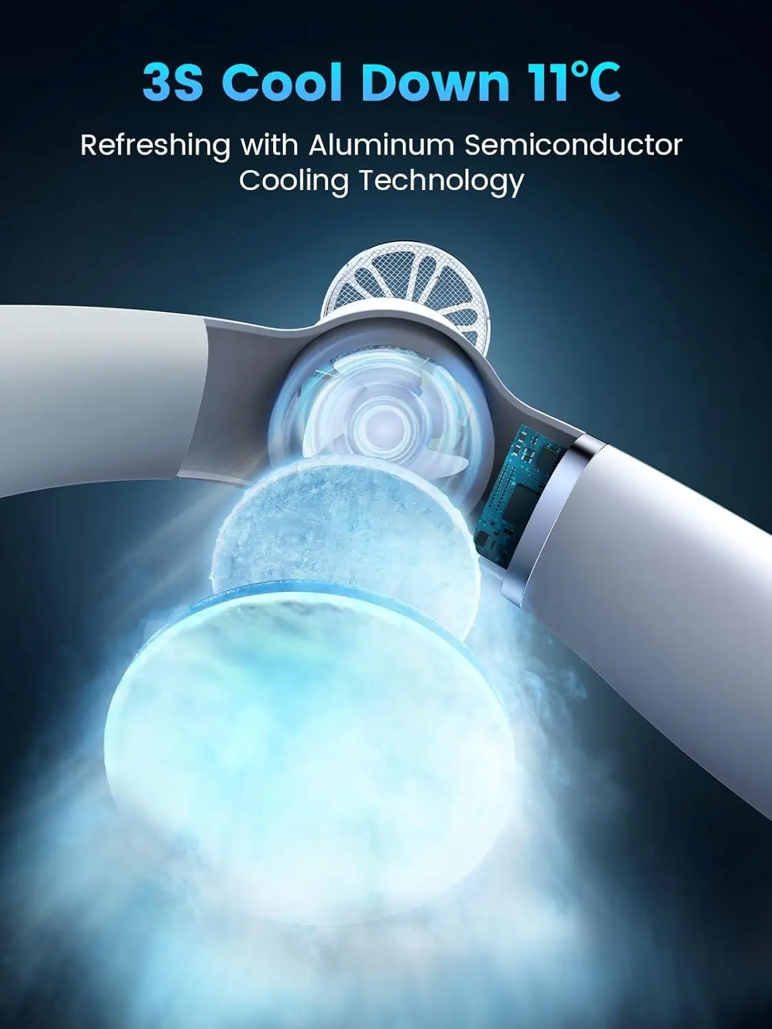 مروحة مكيف هواء محمولة للرقبة مع رقاقة تبريد، مروحة تبريد قابلة لإعادة الشحن بدون استخدام اليدين، مروحة شخصية منخفضة الضوضاء