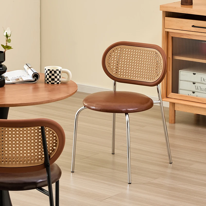 Nordic Retro Dining Chair Mid-Century Modern Woven Single Seater for Balcony Leisure Chair Home Kitchen Chairs with Backrest