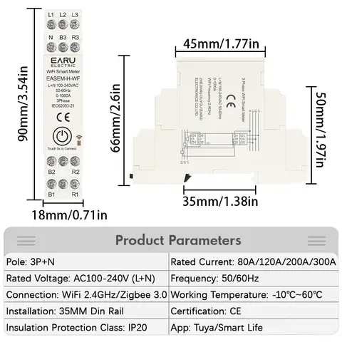 Tuya Smart WiFi ZigBee energimätare med 3 CT-klämmor för solcellssystem, strömproduktion, förbrukning, dubbelriktad övervakning 6 best sales solenergimätare DC wifi - №6