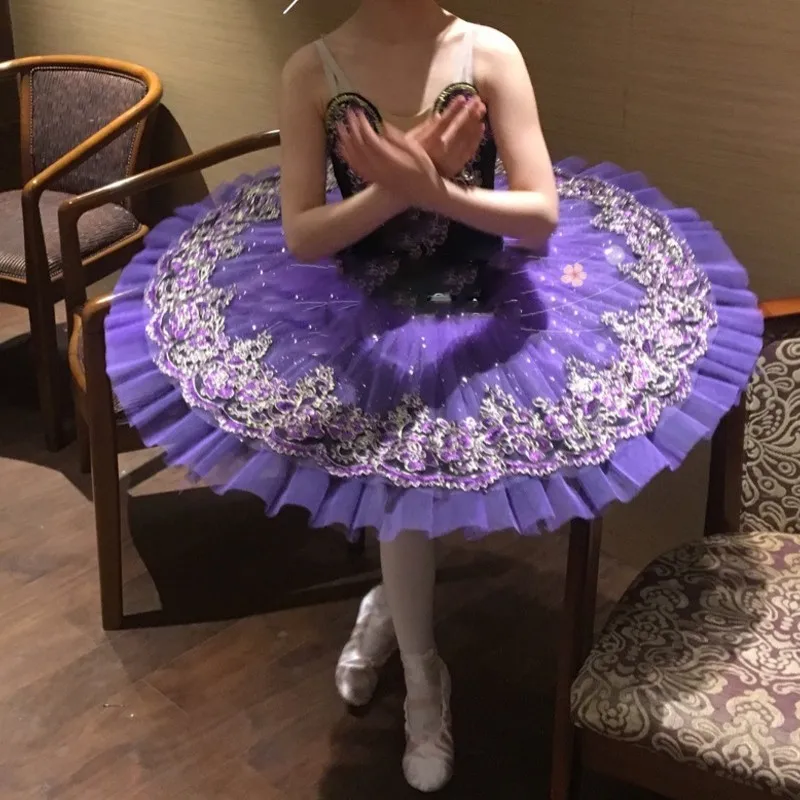 Purple Professional Ballet Tutu Kids Girls Women Sleeping Beauty Pancake Tutu Swan Lake Dance Performance Ballerina Costumes