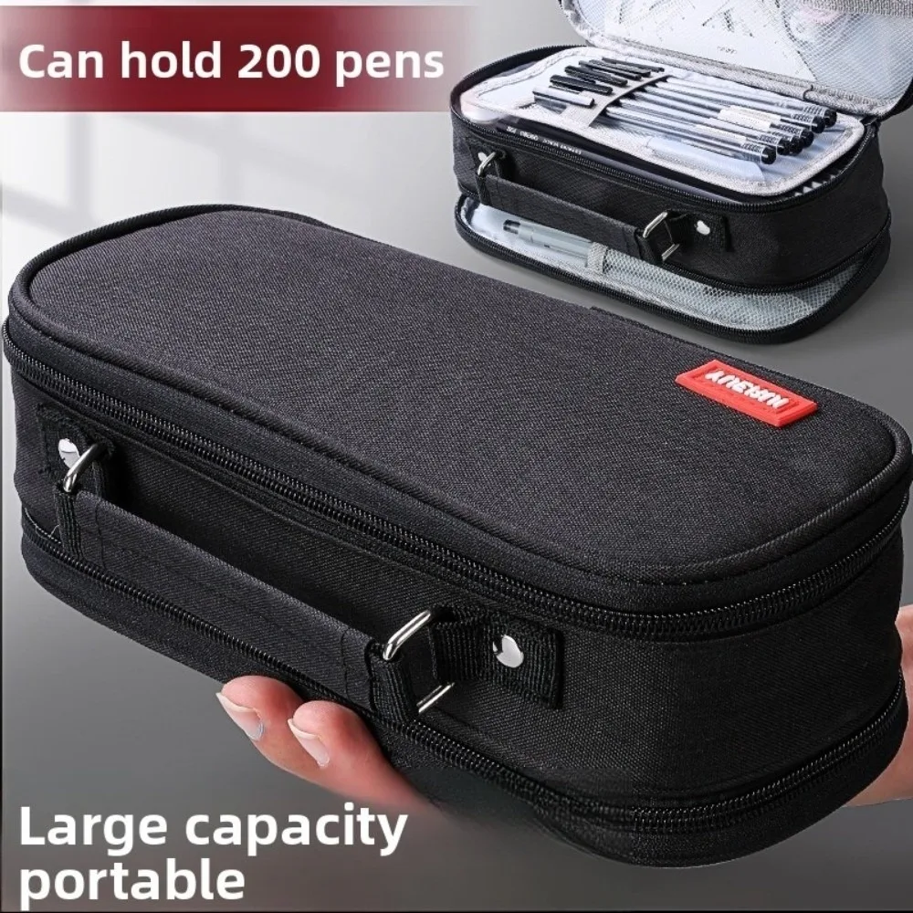 

Portable Canvas Pencil Bag Multi-functional Thickening Large Capacity Stationery Bag Handheld 5 Layers Storage Box Gifts