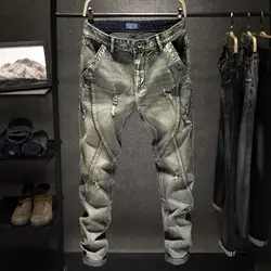 High Quality Luxury Men's Korean Style Retro Summer Jeans with Holes Designer Trendy Straight Plus Size 44 Denim Trousers Pants