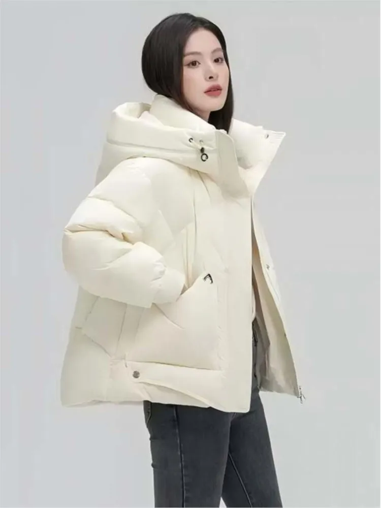 2025 신상 패션 루즈 따뜻한 두꺼운 코트 여성 캐주얼 코튼 후드 파카 코트