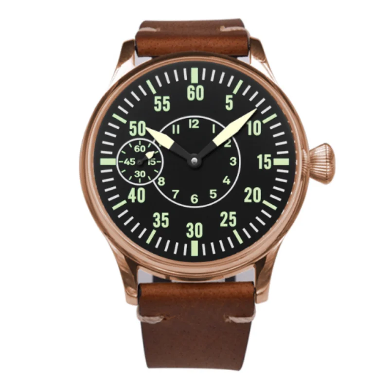 Reloj Mecánico CORGEUT ST3600 de 44mm para hombre, relojes de cristal de zafiro con cuerda manual, correa de cuero, reloj con esfera luminosa resistente al agua