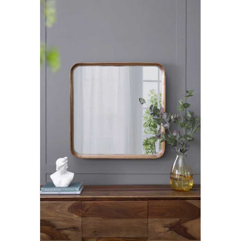 

32x32 Square Mirror with Wood Frame, Wall Mirror for Living Room Bathroom Entryway