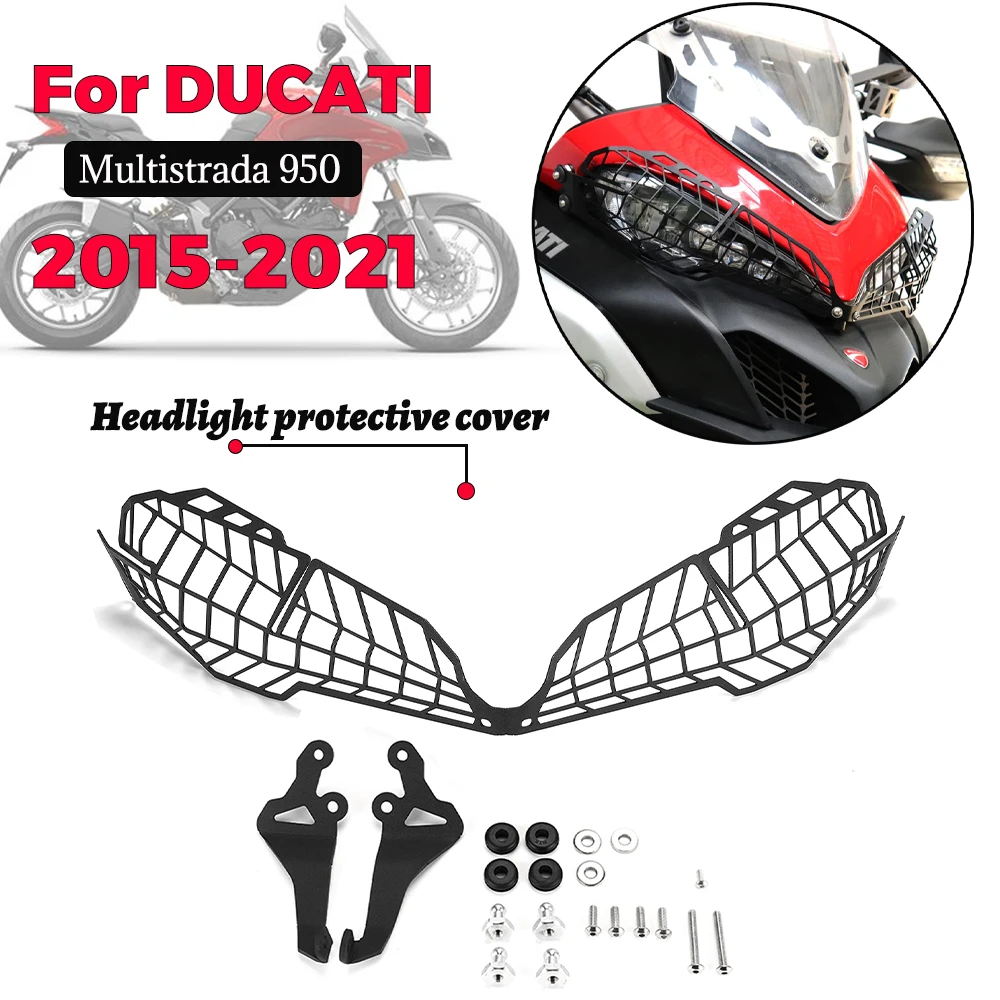 

MTKRACING For DUCATI Multistrada 950 1200 1260 2015-2021 Headlight Protector Stainless Shield Guard Headlamp Mesh Grille Cover