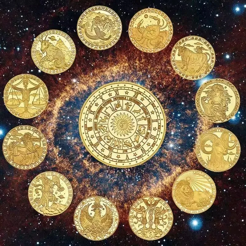 Twelve Constellation Commemorative Coins Tarot Commemorative Medals Lucky Coins Wishing Coins Collection Desktop Ornaments