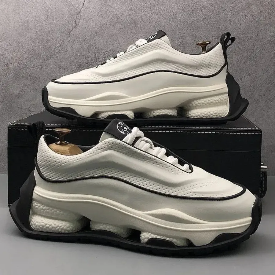 

New Trendy Casual Footwear for Men: White Sports Shoes That Boost Height