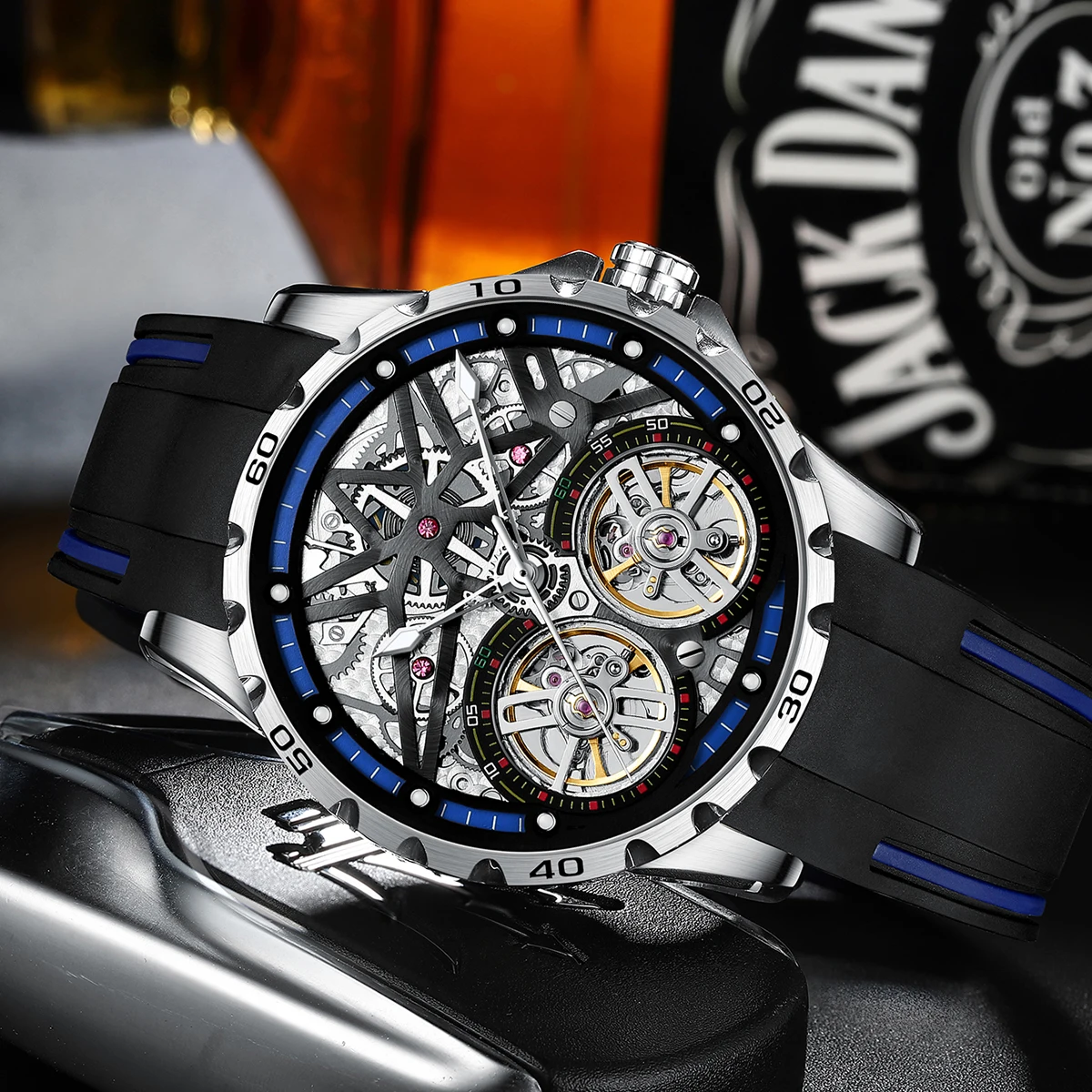 Mark Fairwhale Fashion Dual Tourbillon Men's Automatic Machenical Casual Waterproof reloj hombre Luminous Watch for Man