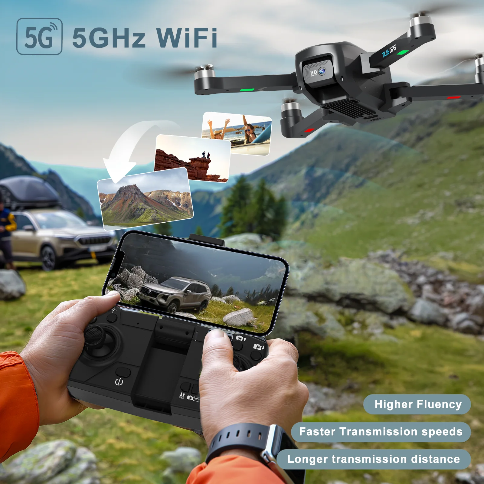 TL16GPS UVA with 4K HD Camera 5G FPV WiFi GPS Drone 50xZoom RC Quadcopterl  Brushless Motor Optical Flow Gift Foldable Toy CO