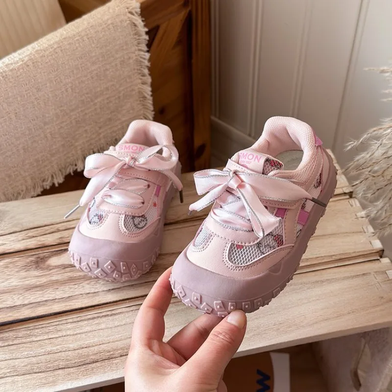New Cartoon Rabbit Girls Cute Sneakers Floral Print Children Causal Shoes Plaid Bow Kids School Sports Shoes Non-Slip Breathable