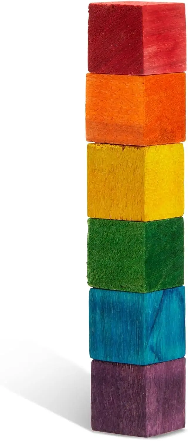 100 Piece Wooden Blocks for Crafts, Colorful Small Cubes (6 Colors, 0.6 in) - Wooden Cubes - Wood Blocks for Kids