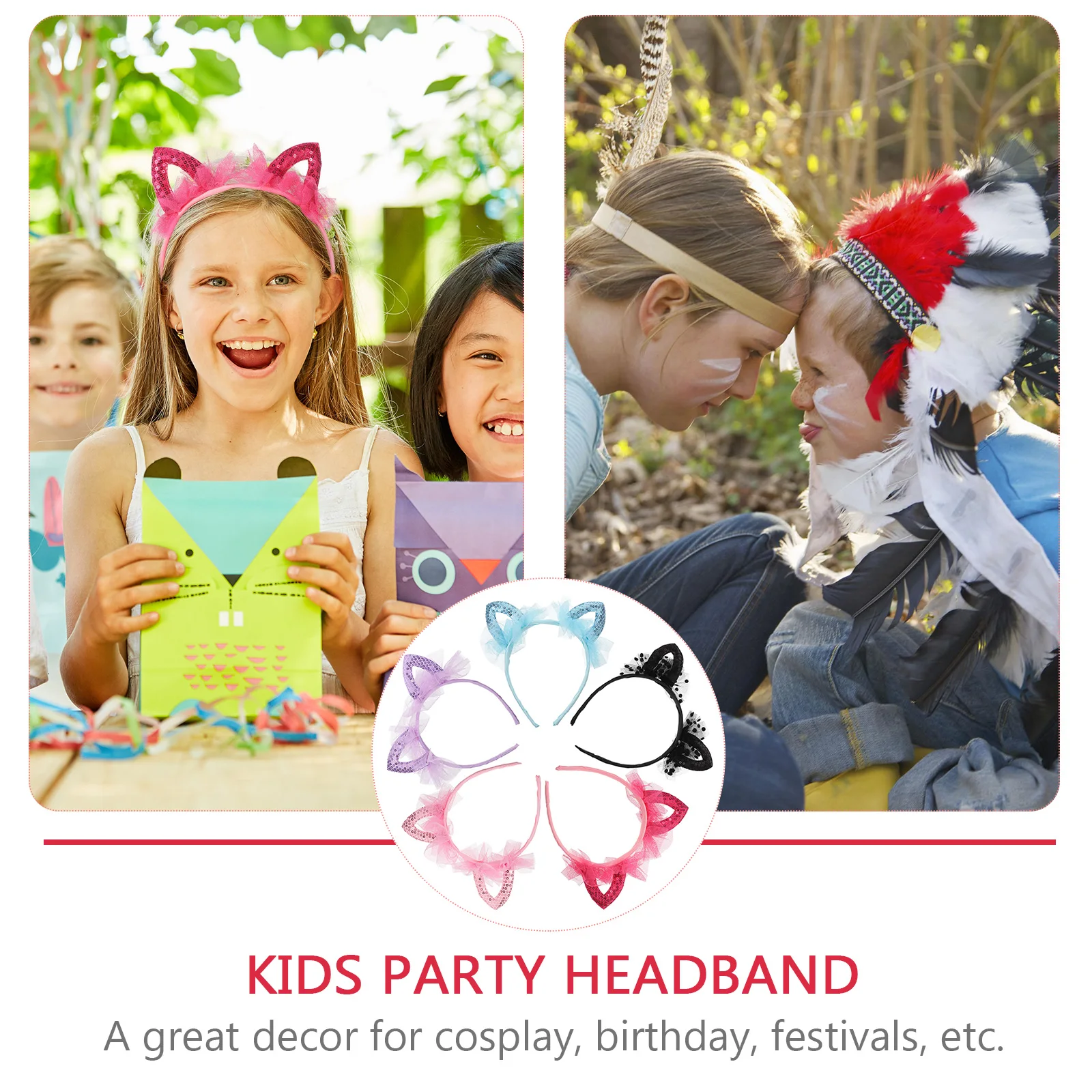 

5 pcs Cat Ears Headband Glitter Sequin Hair Hoop Adjustable Girls Child Costume Party Accessories Random Color