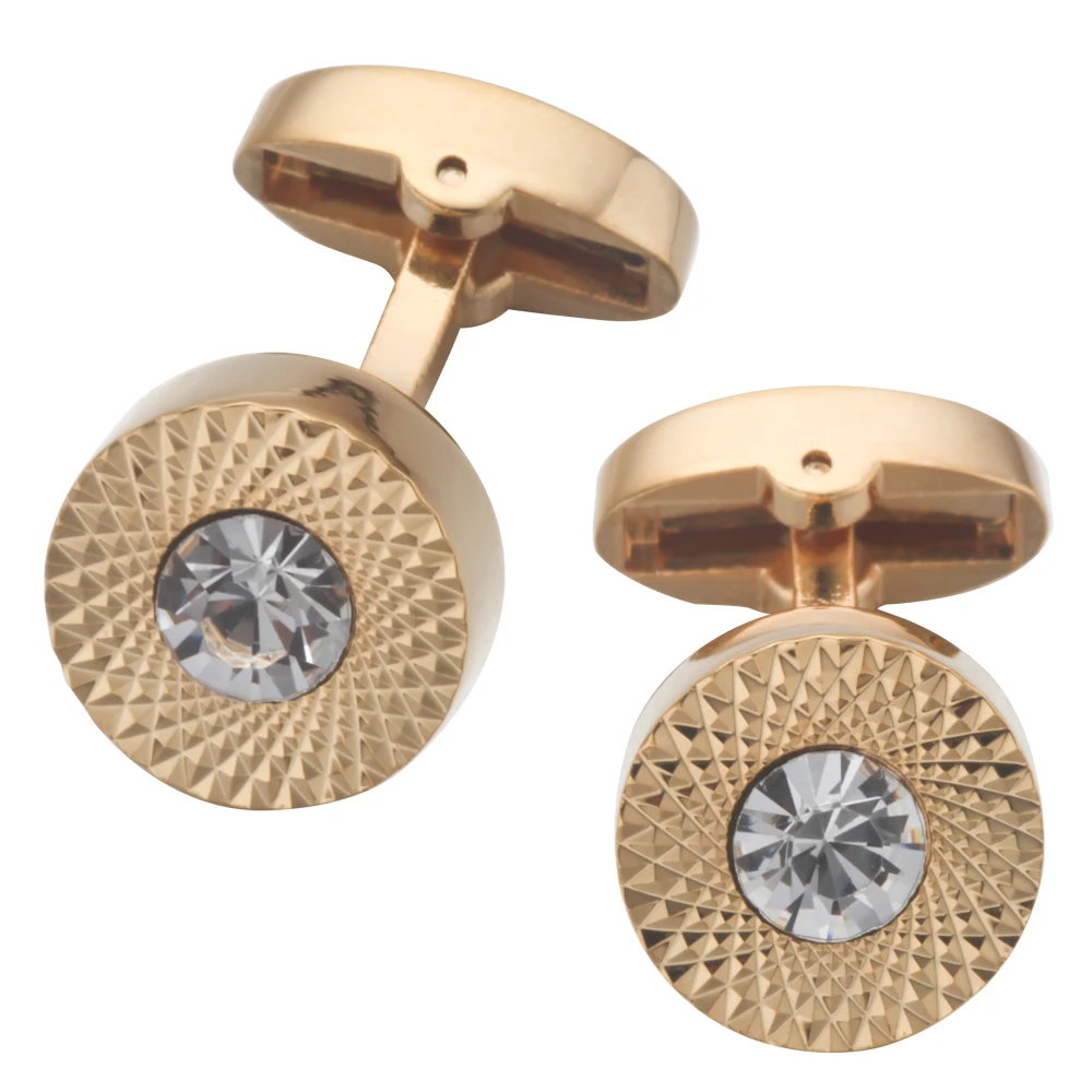 New round gemstone cufflinks for business banquets, fashionable suits, shirt buttons, French patterned sleeve studs