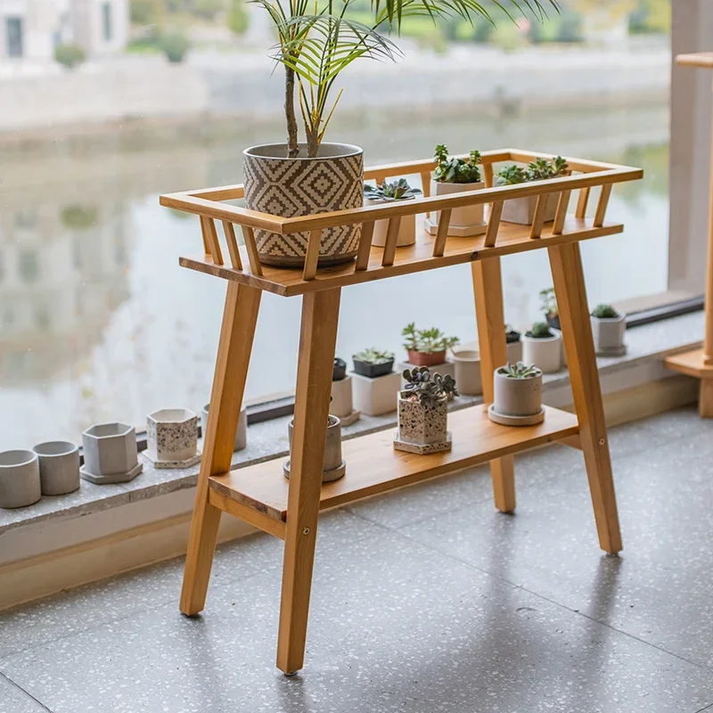 Solid wood flower stand, flower pot storage rack, pine double floor-to-ceiling living room, balcony, bonsai plant decoration rac