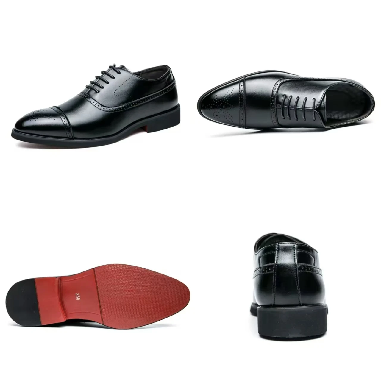 Men's Dress Shoes Red Sole Leather Shoes Pointed Party Shoe Lace-up Office Oxfords Casual Wedding Shoe Retro Business Men Shoes - Image 6