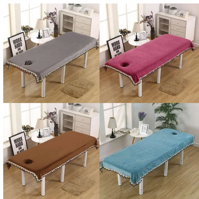 Winter Thicken Lace Edge Velvet Beauty Salon Bed Sheets Bedspread SPA Massage Soft Bed Table Cover Sheets With/no Hole