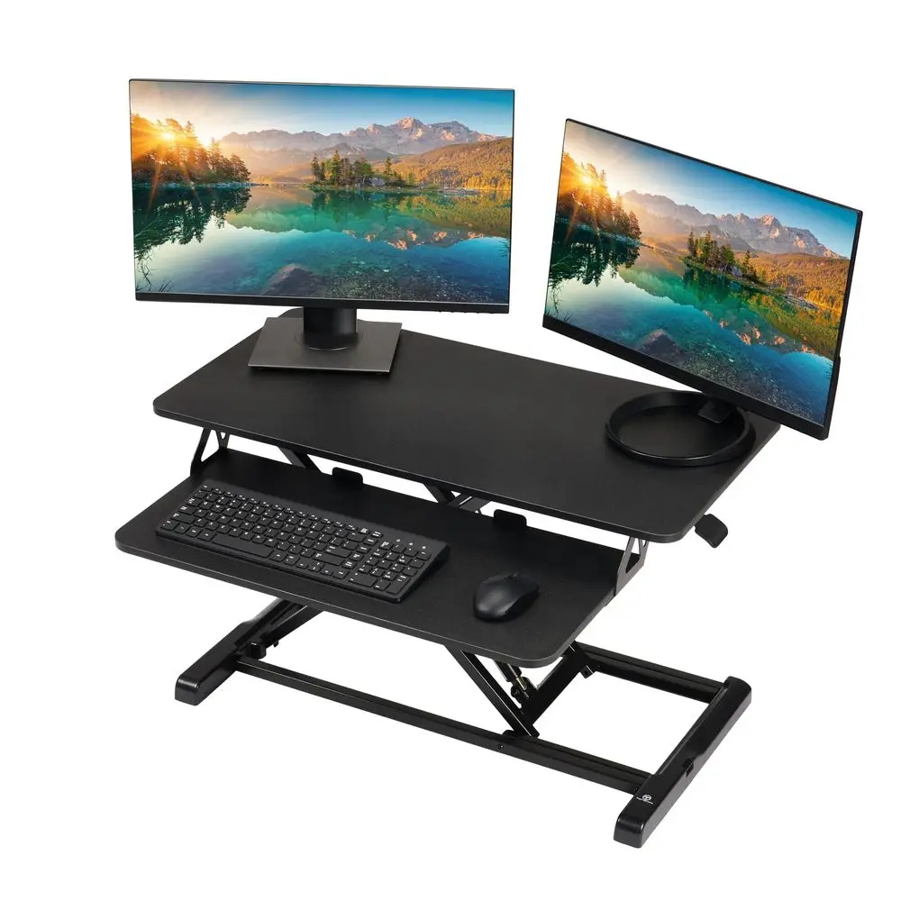 Standing Desk Converter 32 Inch Adjustable Sit to Stand Up Workstation, Particle Board, Dual Monitor Desktop Riser with Keyboar