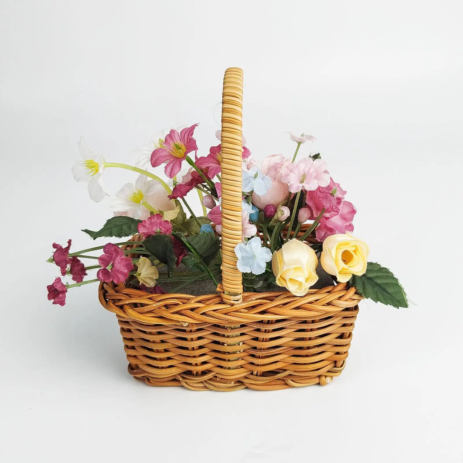 Portable Miniature Woven Flower Basket Ornament for Micro Landscape Sturdy