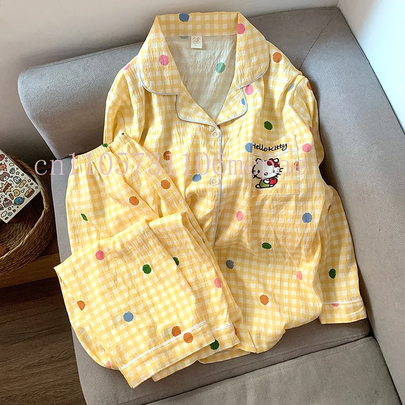 

M-5XL Hello Kitty Pajama Set for Women Fall Winter Cute Plus Size Sleepwear Ladies Comfortable Loungewear Women's Home Clothes