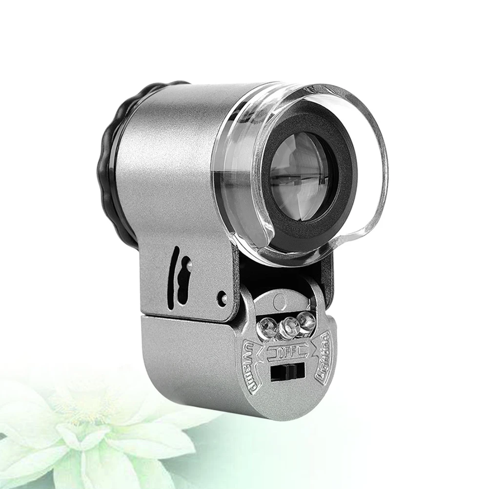 

Portable 50X LED Microscope Magnifier Bright Light UV Currency Size Jewelry Tools Silver Color