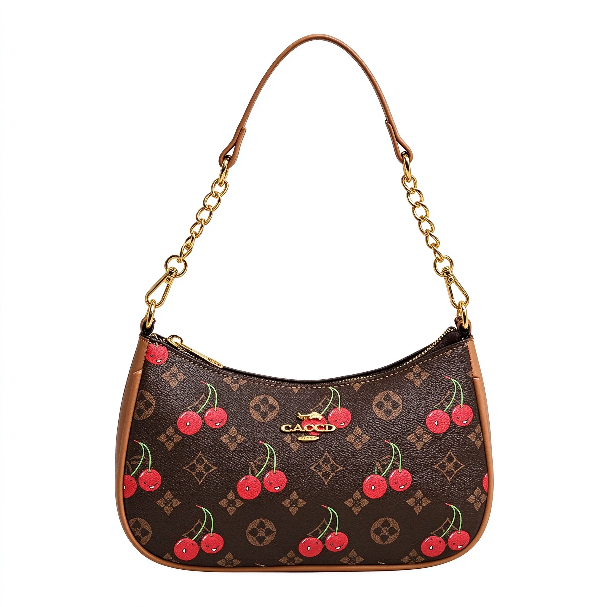 Black White Red Cherry Blue Black Khaki Brown Print Hobo Bag Vintage Monogram PU Leather Chain Underarm Shoulder Crossbody Purse