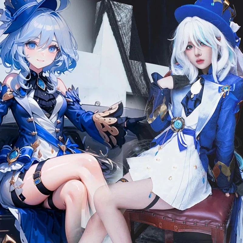 

Furina Focalors Cosplay Costume Anime Fontaine Ousia Pneuma Furiina Hydro God Archon Set Uniform Wig Halloween Carnival Clothes