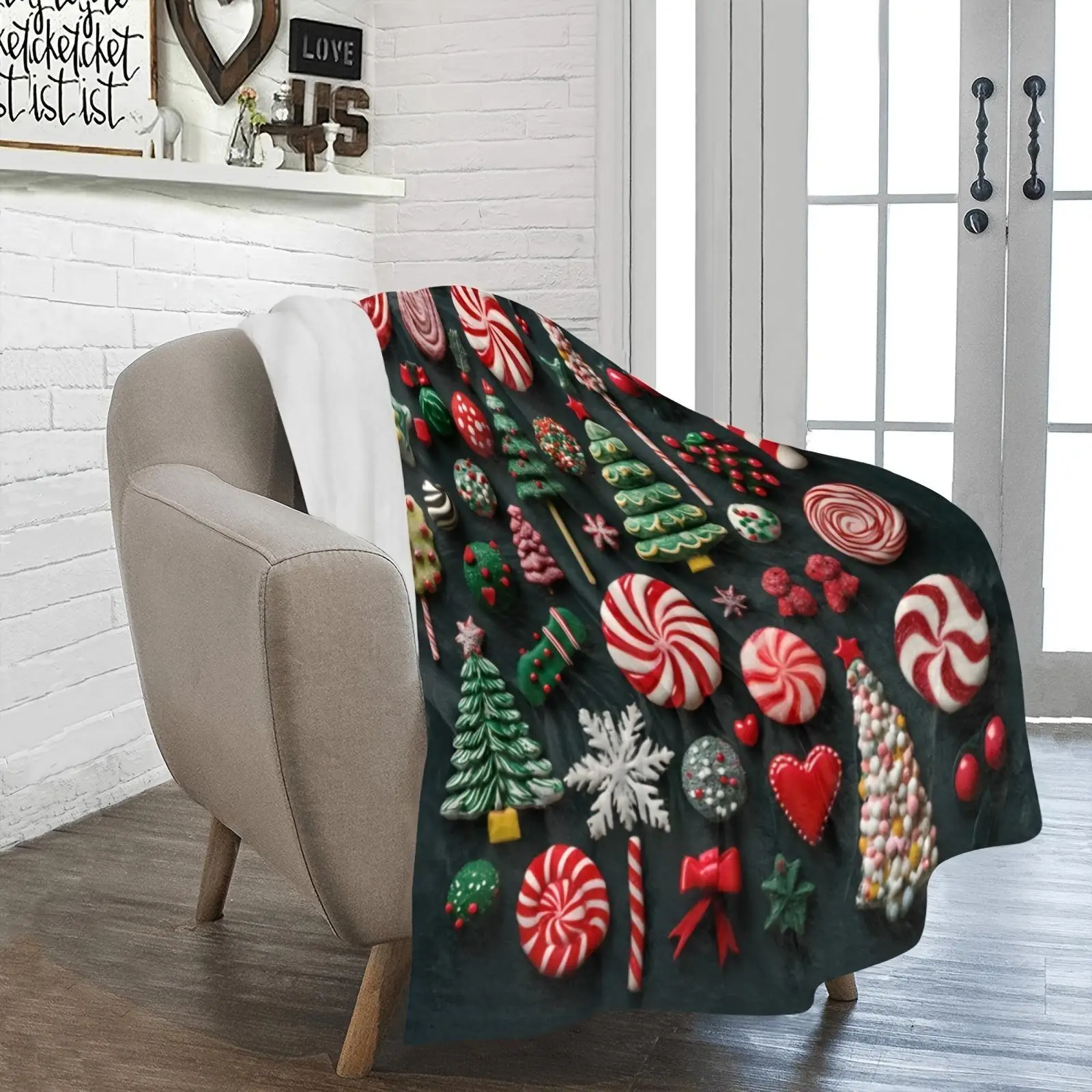 Christmas Themed Cozy Soft Flannel Blanket Tear Resistant Wool For Home Car Office Camping &Traveling Multi-Purpose Holiday Gift