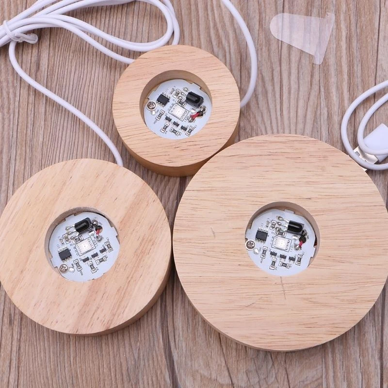 Resin Art Display Wood LED Adjustable Display Base 12 Colors RGB LED Base Vase Light with Remote Control DIY Night Light