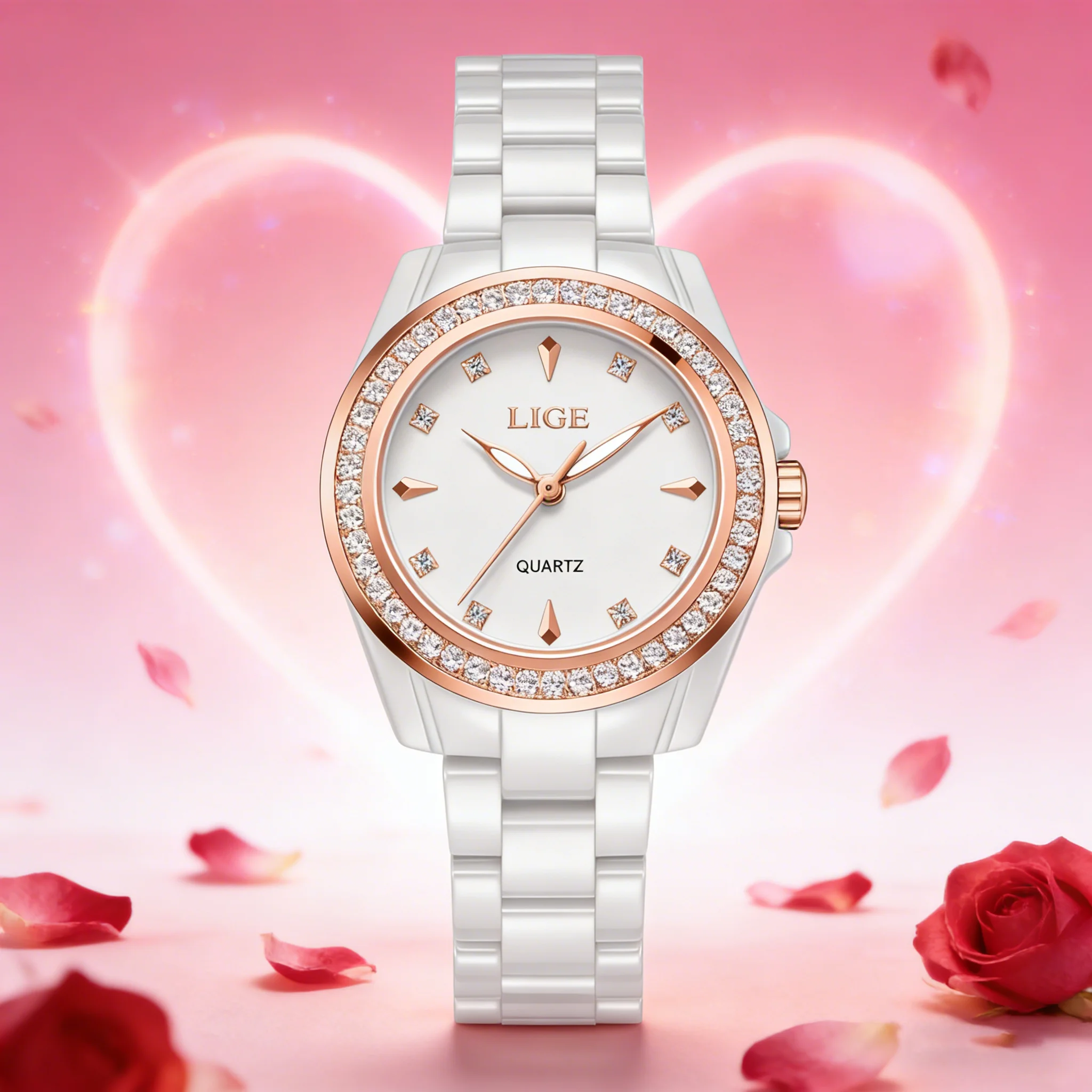 

LIGE Women Watches Fashion Simple White Ceramic Ladies Watch Waterproof Quarzt Wristwatch Diamond Watch Valentine's Day Gift