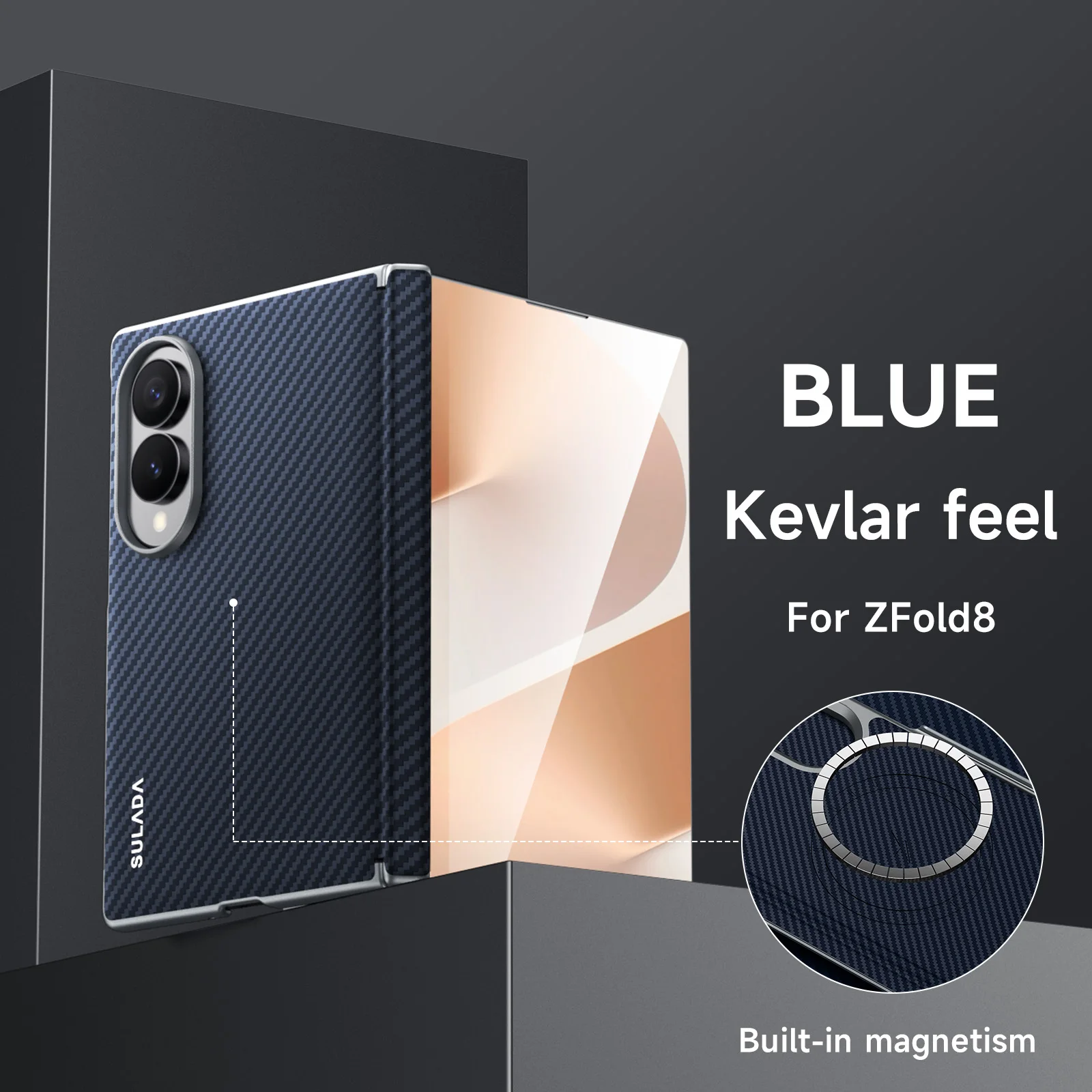 For Samsung Galaxy Z Fold 8 Wide Case， Luxury Classic Skin-Friendly Frosted Hinge Leather Magnetic Cover Shockproof Accessories