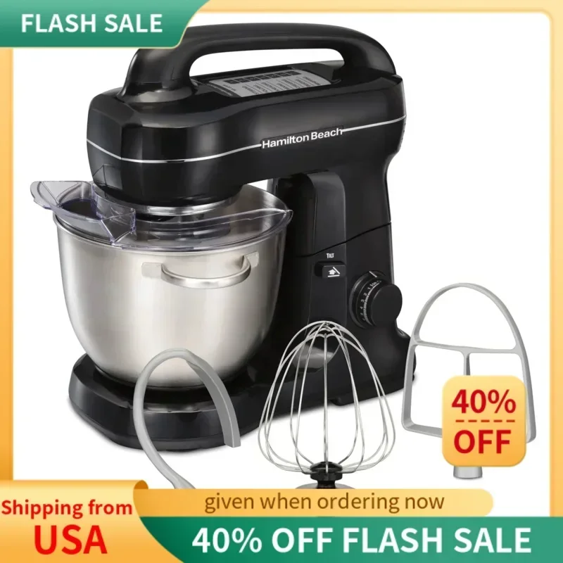 

QWQWHamilton Beach Electric Stand Mixer,4 Quarts,Dough Hook,Flat Beater Attachments,Splash Guard 7 Speeds with Whisk&Top Handle