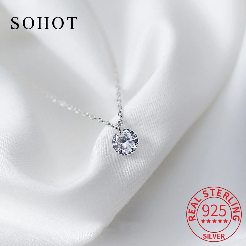 

Rose Gold Color 925 Sterling Silver OL Cute Geometric Round Zircon Choker Pendant Necklace For Women Engagement Jewelry