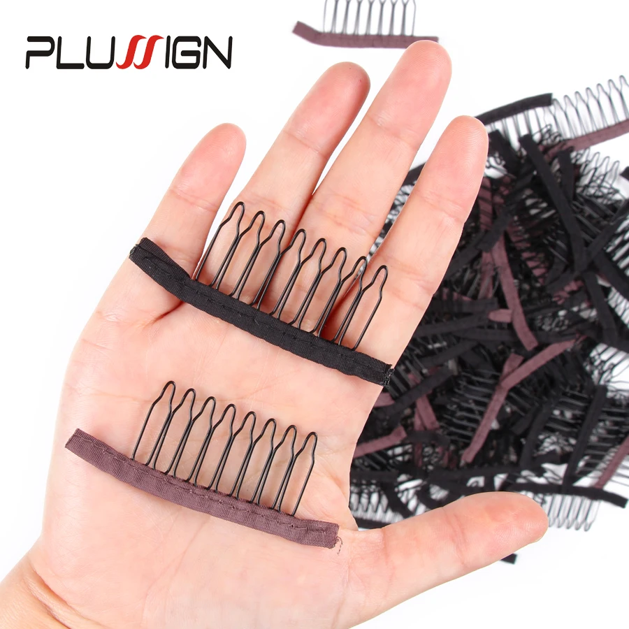 Plussign Top Quality 10pcs Stainless Steel Wig Comb For Making Wigs Lace Wig Cap Tools Hair Foudation 6 Teeth Wig Comb Clip