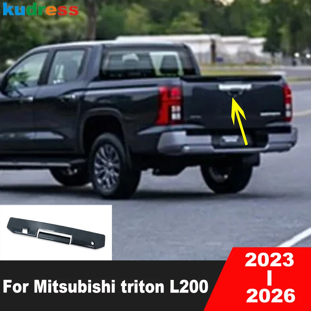 

Rear Trunk Door Handle Cover Trim For Mitsubishi triton L200 2023-2025 2026 Carbon Fiber Car Tailgate Handles Cap Accessories