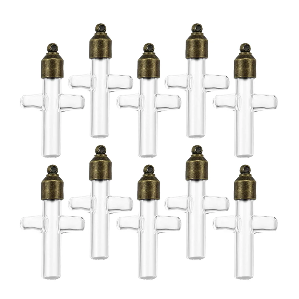 

1Set Mini Wish Bottles Glass Vial Cross Shape Decorative Hanging Pendants Empty Wishing Vials Small Glass Bottles Screw Lid