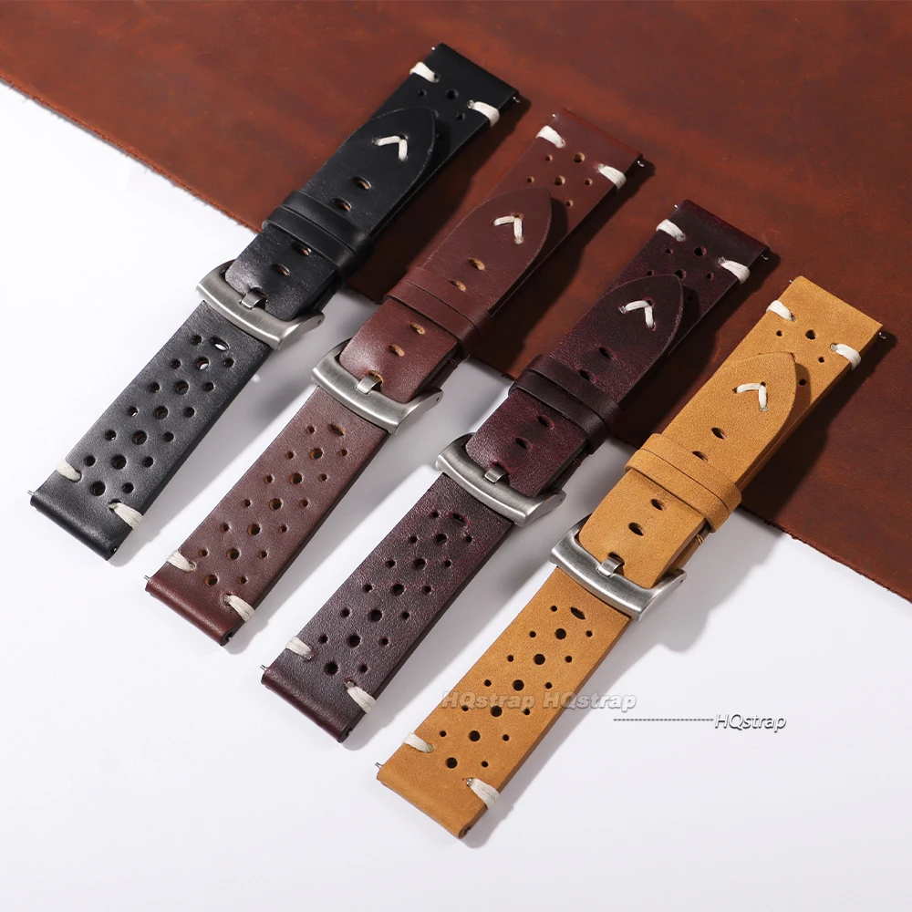 Breathable Retro Genuine Leather Watchband Oil Wax Discoloration Cowhide Leather Strap 20 22mm High Quality Business Watch Band image 2