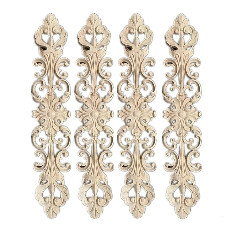 4PCS 40cm Wood Carving Applique European Floral Pattern Patch Furniture Door Flower Background Wall Cupboard Decoration Ornament